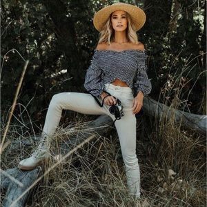 ZARA cropped top with elastic detail navy/white